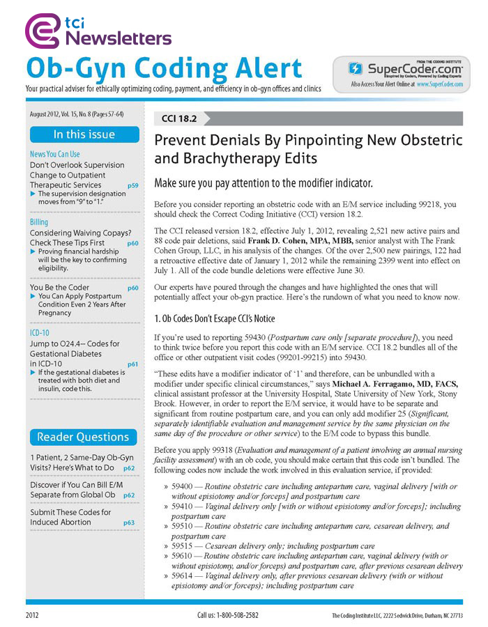 ObGyn Coding Alert Magazine Subscription Renewal Gift